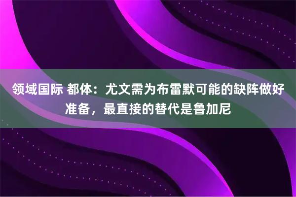 领域国际 都体：尤文需为布雷默可能的缺阵做好准备，最直接的替代是鲁加尼